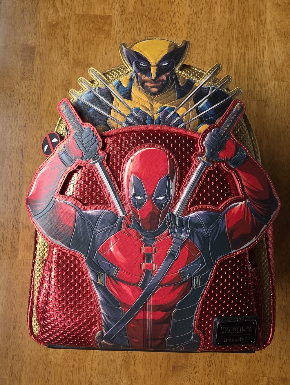 🆕️ Deadpool Wolverine Loungefly Red Gold & Black Backpack New With Tags